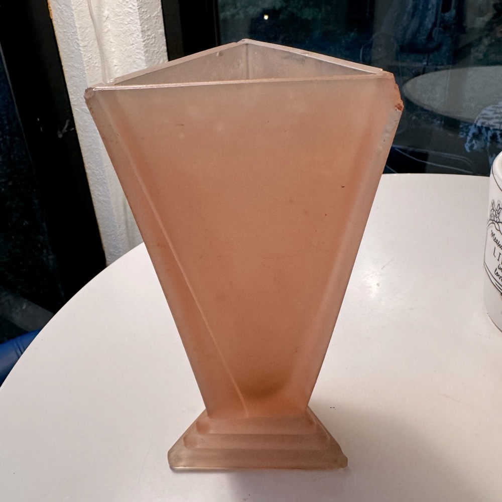 1920’s Antique Martinsville Vase Glass Art Deco Pink Satin Modern Triangular
